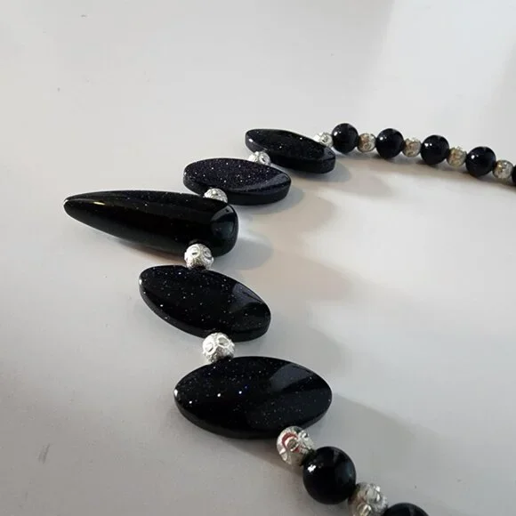 NWT Dark Blue Goldstone & Sterling Silver Necklace - Picture 7 of 7